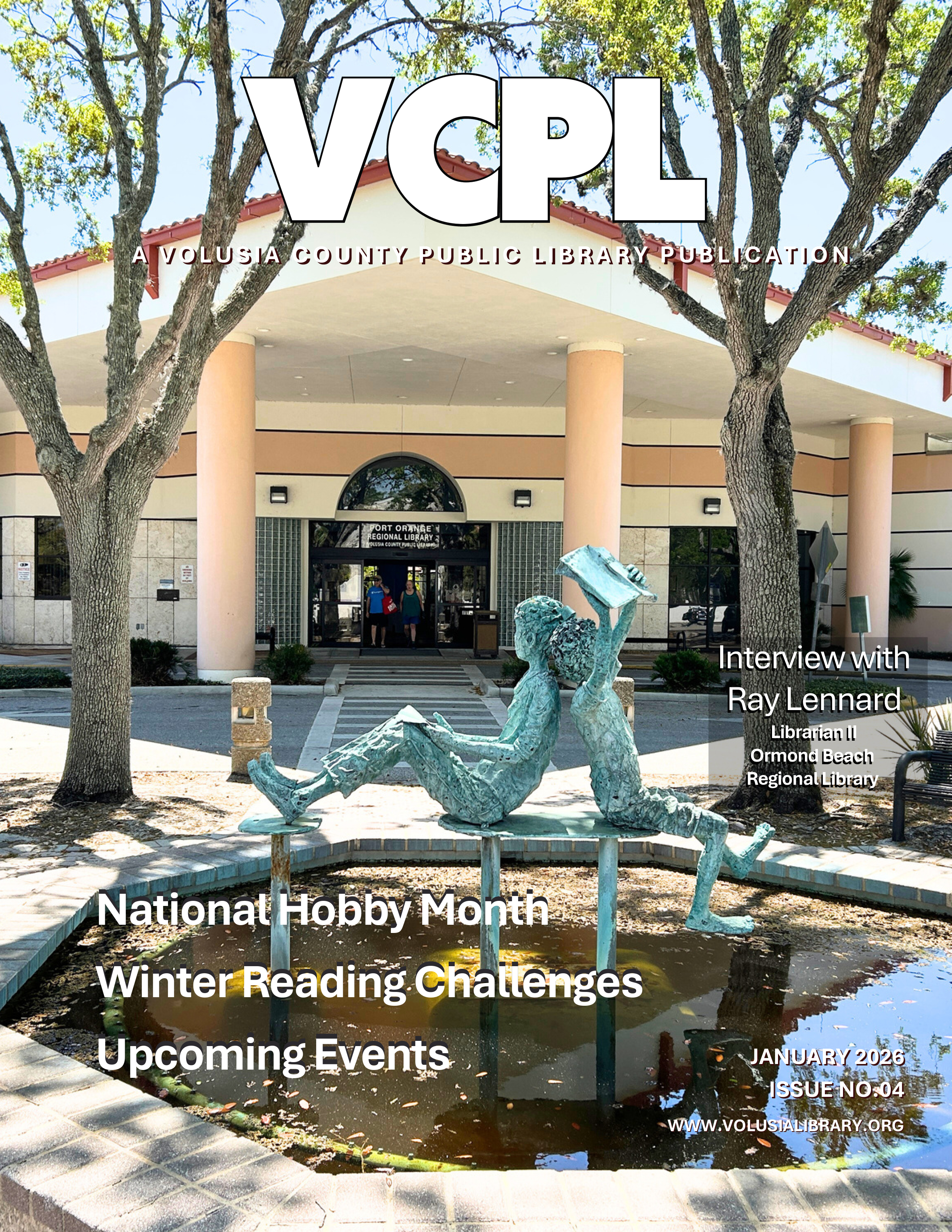 Winter cover of VCPL newsletter featuring the Port Orange Regional Library