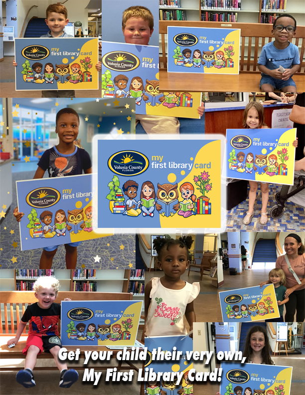 my first library card collage of kids with their first library card